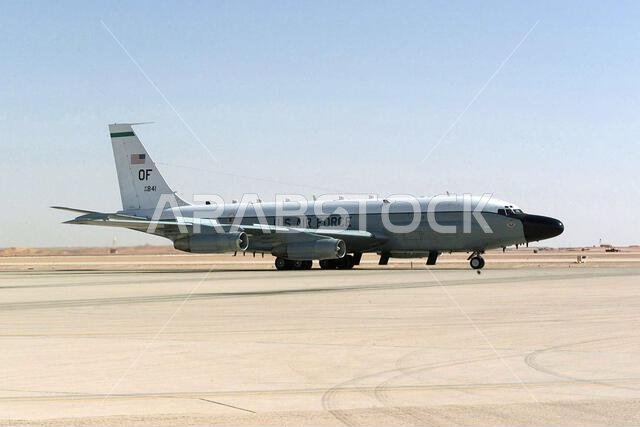 A US Air Force RC-135 Rivet Joint reconnaissance aircraft taxies down the runway at Prince Sultan Air Base, Saudi Arabia, during Operation SOUTHERN WATCH. The RC-135 is a part of the coalition forces of the 363rd Air Expeditionary Wing, Prince Sultan AB, SAU, that enforces the no-fly and no-drive zone in Southern Iraq to protect and defend against Iraqi aggression. Subject Operation/Series: SOUTHERN WATCH Base: Prince Sultan Air Base Country: Saudi Arabia (SAU)