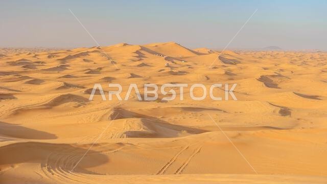 Sand dunes of Dubai United Arab Emirates, sand desert on a sunny day in Dubai.