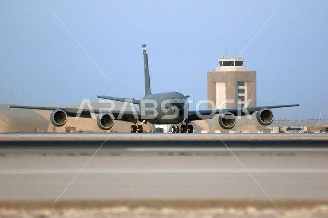 A US Air Force KC-135R Stratotanker from the 363rd Expeditionary Air Refueling Squadron (EARS), Prince Sultan Air Base, Saudi Arabia, takes off for its daily mission during Operation SOUTHERN WATCH. The 363rd EARS is part of the coalition forces of the 363rd Air Expeditionary Wing, Prince Sultan Air Base, Saudi Arabia, that enforces the no-fly and no-drive zone in Southern Iraq to protect and defend against Iraqi aggression. Subject Operation/Series: SOUTHERN WATCH Base: Prince Sultan Air Base C