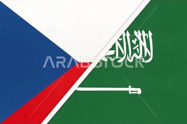 Czech Republic and Saudi Arabia, symbol of country. Czechia vs Arabian national flags. Relationship and partnership between two countries.