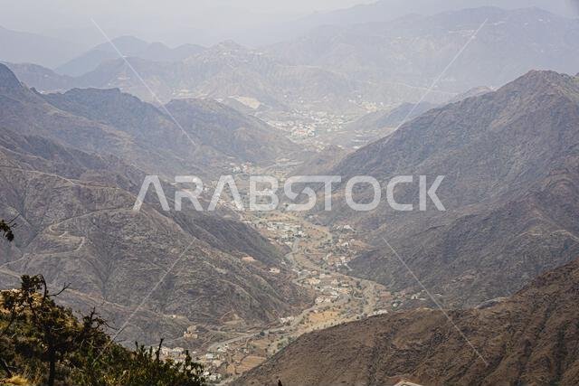 A beautiful view of the valley in Sawda mountains, Abha, Asir, Saudi Arabia