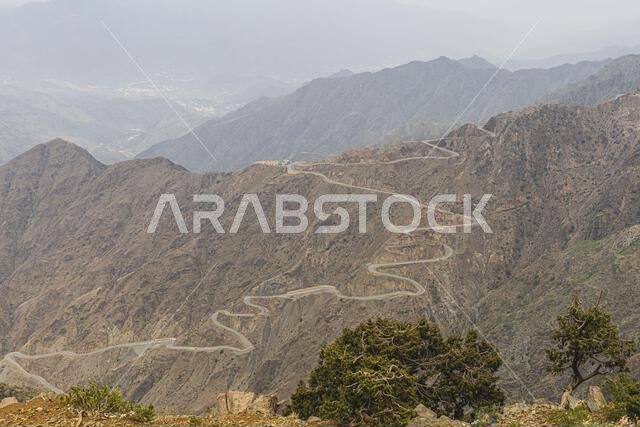 A beautiful view of the valley in Sawda mountains, Abha, Asir, Saudi Arabia