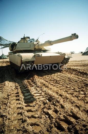An M-1A1 Abrams main battle tank deployed during Operation Desert Storm. Subject Operation/Series: DESERT STORM Country: Saudi Arabia(SAU) An M-1A1 Abrams main battle tank deployed during Operation Desert Storm. Subject Operation/Series: DESERT STORM Country: Saudi Arabia(SAU)