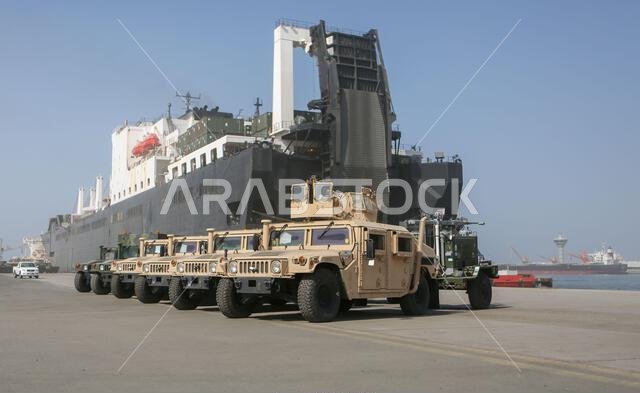 U.S. Marines with Combat Logistics Regiment 1, 1st Marine Logistics Group, stage vehicles in preparation for ship on-load during exercise Native Fury 22 at Yanbu Commercial Port, Kingdom of Saudi Arabia, Aug. 24, 2022. The Kingdom of Saudi Arabia enables the U.S. Marine Corps Central Command and U.S. Central Command to receive and employ forces and resources rapidly in the region through a growing network of western geographic access and staging points. KSA,MARCENT,NATIVEFURY22,Saudi Arabia,U.S. U.S. Marines with Combat Logistics Regiment 1, 1st Marine Logistics Group, stage vehicles in preparation for ship on-load during exercise Native Fury 22 at Yanbu Commercial Port, Kingdom of Saudi Arabia, Aug. 24, 2022. The Kingdom of Saudi Arabia enables the U.S. Marine Corps Central Command and U.S. Central Command to receive and employ forces and resources rapidly in the region through a growing network of western geographic access and staging points. KSA,MARCENT,NATIVEFURY22,Saudi Arabia,U.S.