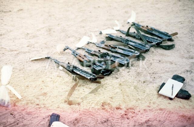 Captured AKM assault rifles are tagged and displayed during Operation Desert Storm. Subject Operation/Series: DESERT STORM Country: Saudi Arabia(SAU) Captured AKM assault rifles are tagged and displayed during Operation Desert Storm. Subject Operation/Series: DESERT STORM Country: Saudi Arabia(SAU)