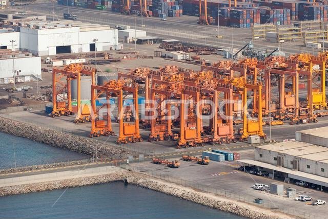Jeddah, Saudi Arabia - December 22, 2019: Gantry cranes of Jeddah Islamic Seaport