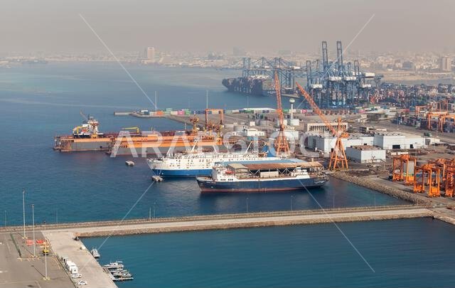 Jeddah, Saudi Arabia - December 22, 2019: Jeddah Islamic Seaport aerial view on a daytime