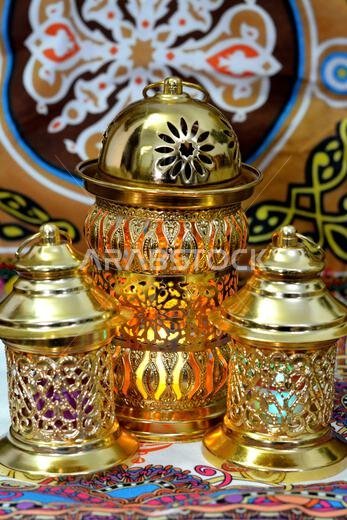 Ramadan Lantern lamp or Fanous Ramadan as a festive celebration of the Islamic fasting days in Arabian Islamic countries, religion holy fast days amon