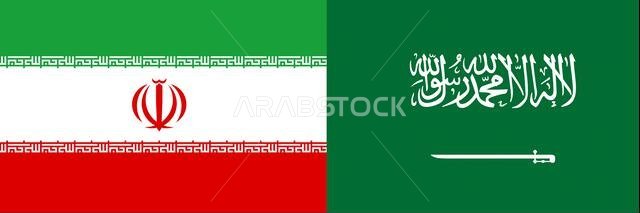 Defocus war between Iran and Saudi Arabia. National flag of iran and saudi arabia. Concept. Concept of a Conflict between Saudi Arabia and Iran with f