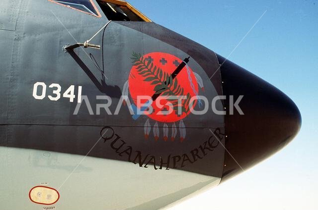 A view of nose art on a KC-135A Stratotanker aircraft deployed to Saudi Arabid during Operation Desert Shield. Subject Operation/Series: DESERT SHIELD Country: Saudi Arabia (SAU)