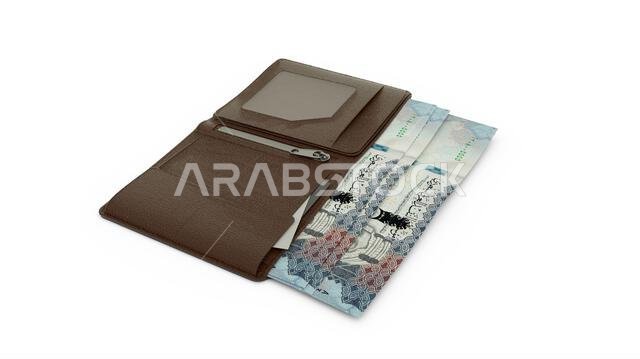 3D rendering of Saudi riyal notes in wallet 3D rendering of Saudi riyal notes in wallet
