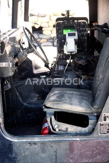 A view of a piece of electronic equipment used with the Avenger air defense sytem. The equipment is mounted inside the cab of an M998 High-Mobility Multipurpose Wheeled Vehicle (HMMWV) of Btry. A, 2nd Bn., 6th Air Defense Artillery Bde., which is deployed to Saudi Arabia for Operation Desert Shield. Subject Operation/Series: DESERT SHIELD Country: Saudi Arabia (SAU) A view of a piece of electronic equipment used with the Avenger air defense sytem. The equipment is mounted inside the cab of an M998 High-Mobility Multipurpose Wheeled Vehicle (HMMWV) of Btry. A, 2nd Bn., 6th Air Defense Artillery Bde., which is deployed to Saudi Arabia for Operation Desert Shield. Subject Operation/Series: DESERT SHIELD Country: Saudi Arabia (SAU)