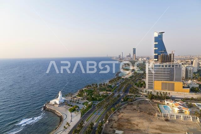 Top view Jeddah city beach Saudi Arabia - Red Sea corniche View , Waterfront