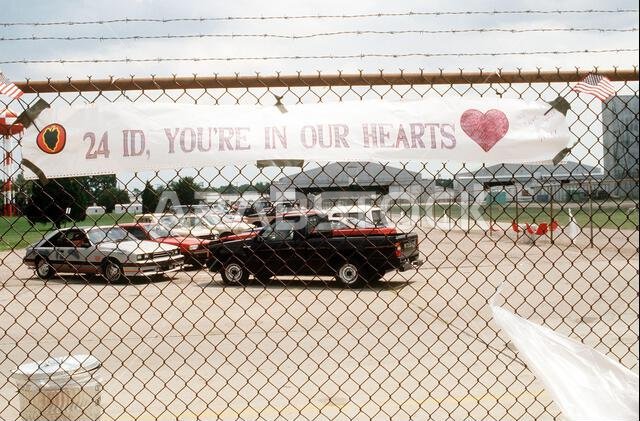 A sign expresses the sentiments of family members of soldiers in the 24th Infantry Division. Members of the division are being deployed to Saudi Arabia in support of Operation Desert Shield. Subject Operation/Series: DESERT SHIELD Base: Hunter Army Air Field State: Georgia (GA) Country: United States Of America (USA)