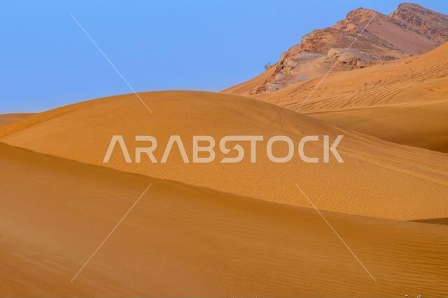Sand dunes and rock in the Arabian desert Sand dunes and rock in the Arabian desert