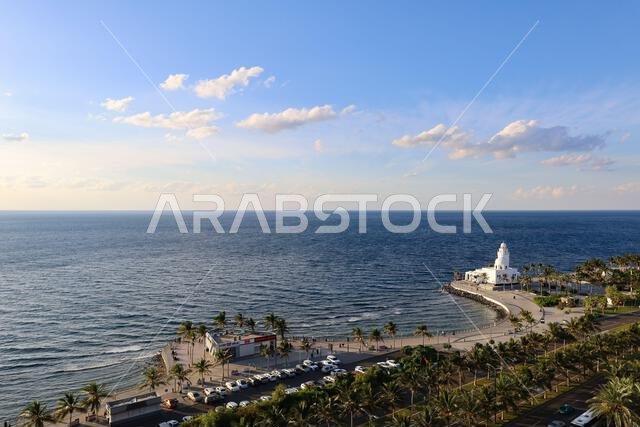 منظر علوي لمدينة جدة، المملكة العربية السعودية - كورنيش جدة، واجهة جدة البحرية، ساحل البحر الأحمر