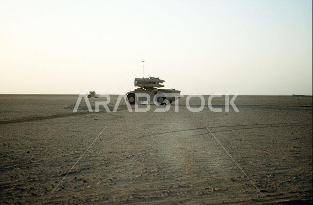 An Egyptian Crotale P4R low-altitude surface-to-air missile system is positioned in the desert during Operation Desert Shield.. Subject Operation/Series: DESERT SHIELD Country: Saudi Arabia(SAU) An Egyptian Crotale P4R low-altitude surface-to-air missile system is positioned in the desert during Operation Desert Shield.. Subject Operation/Series: DESERT SHIELD Country: Saudi Arabia(SAU)