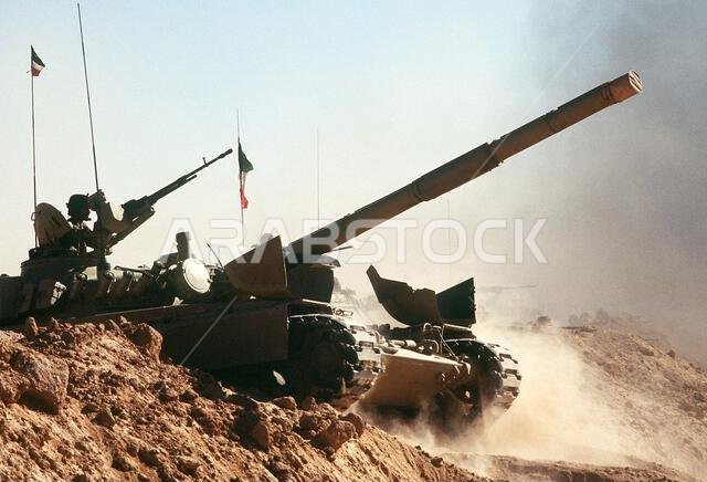 A Kuwaiti M-84 main battle tank crosses a trench during a capabilities demonstration at a Kuwaiti outpost during Operation Desert Shield.. Subject Operation/Series: DESERT SHIELD Country: Saudi Arabia(SAU) A Kuwaiti M-84 main battle tank crosses a trench during a capabilities demonstration at a Kuwaiti outpost during Operation Desert Shield.. Subject Operation/Series: DESERT SHIELD Country: Saudi Arabia(SAU)