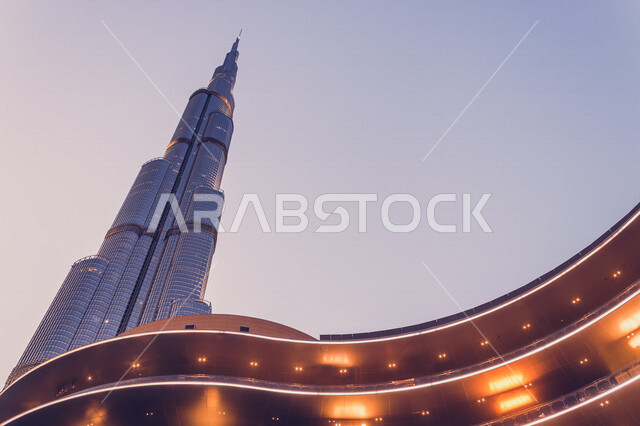 Aesthetic image of a background tower in the emirate of Dubai in the United Arab Emirates, famous tourist attractions in the Emirates, architectural art in the Emirates, towers and skyscrapers