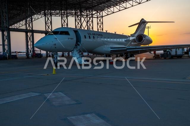 A new U.S. Air Force E-11A BACN aircraft sits parked at Prince Sultan Air Base, Kingdom of Saudi Arabia, Dec. 17, 2022. This E-11A is the newest addition to 430th Expeditionary Electronic Communications Squadron's fleet. Commonly known as Battlefield Airborne Communications Node, or BACN, this aircraft extends the range of communications channels and enables better communication amongst units. (U.S. Air Force photo by Staff Sgt. Shannon Bowman)