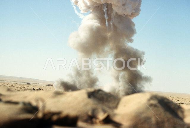 Defective ordnance is exploded at a 60th Ordnance Detachment, 82nd Airborne Division, disposal site during operation Desert Shield. Subject Operation/Series: DESERT SHIELD Country: Saudi Arabia(SAU)
