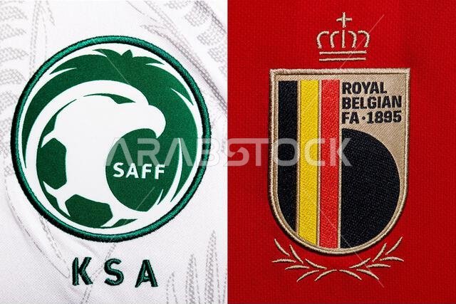 صورة مقرّبة لشعار المنتخب الوطني لكرة القدم على الطقم الأساسي. كأس العالم FIFA قطر 2022.