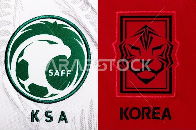 صورة مقرّبة لشعار المنتخب الوطني لكرة القدم على الطقم الأساسي. كأس العالم FIFA قطر 2022.