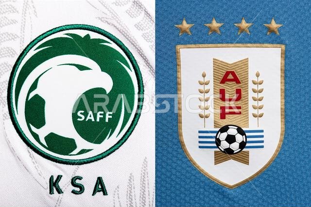 صورة مقرّبة لشعار المنتخب الوطني لكرة القدم على الطقم الأساسي. كأس العالم FIFA قطر 2022.