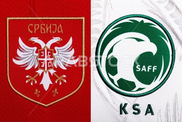 Close up of National Football team crest on home kit. FIFA World Cup Qatar 2022.