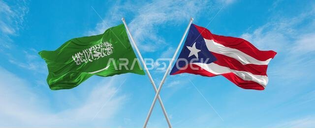 علمان متقاطعان، علم بورتوريكو وعلم المملكة العربية السعودية، يرفرفان في مهب الريح تحت سماء ملبدة بالغيوم. يرمز هذا العمل الفني إلى مفهوم العلاقة والحوار والسفر بين البلدين. رسم ثلاثي الأبعاد