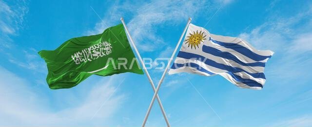 علمان متقاطعان، علم أوروغواي وعلم السعودية، يرفرفان في مهب الريح تحت سماء ملبدة بالغيوم. يرمز هذا العمل الفني إلى مفهوم العلاقة والحوار والسفر بين البلدين. رسم ثلاثي الأبعاد.