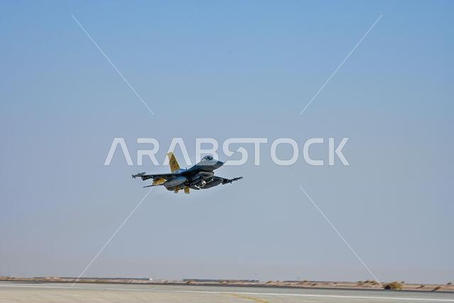 An F-16 Fighting Falcon aircraft assigned to the 79th Expeditionary Fighter Squadron, takes off, from Prince Sultan Air Base, Kingdom of Saudi Arabia, Oct. 24, 2022. During their deployment rotation, the 79th EFS "Tigers" projected combat airpower across the U.S. Central Command area of responsibility, supported personnel and demonstrated coalition airpower to enhance regional security. 378th Air Expeditionary Wing,79th Expeditionary Fighter Squadron,Air Combat Command,F-16 Fighting Falcon,U.S. An F-16 Fighting Falcon aircraft assigned to the 79th Expeditionary Fighter Squadron, takes off, from Prince Sultan Air Base, Kingdom of Saudi Arabia, Oct. 24, 2022. During their deployment rotation, the 79th EFS "Tigers" projected combat airpower across the U.S. Central Command area of responsibility, supported personnel and demonstrated coalition airpower to enhance regional security. 378th Air Expeditionary Wing,79th Expeditionary Fighter Squadron,Air Combat Command,F-16 Fighting Falcon,U.S.