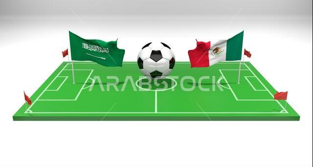 مباراة كرة القدم بين السعودية والمكسيك، كأس العالم FIFA قطر 2022، ملعب كرة قدم، عمل ثلاثي الأبعاد وصورة ثلاثية الأبعاد، يريفان، أرمينيا - 7 نوفمبر 2022
