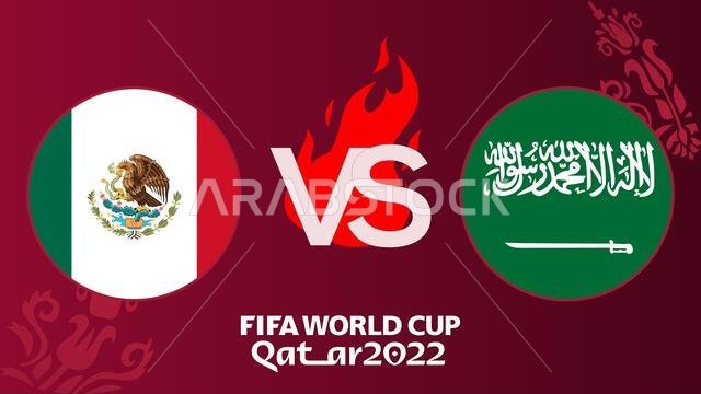 Mexico vs Saudi Arabia soccer Match FIFA World Cup Qatar 2022,  Mexico against Saudi Arabia, on blur background with soccer field, Yerevan, Armenia -