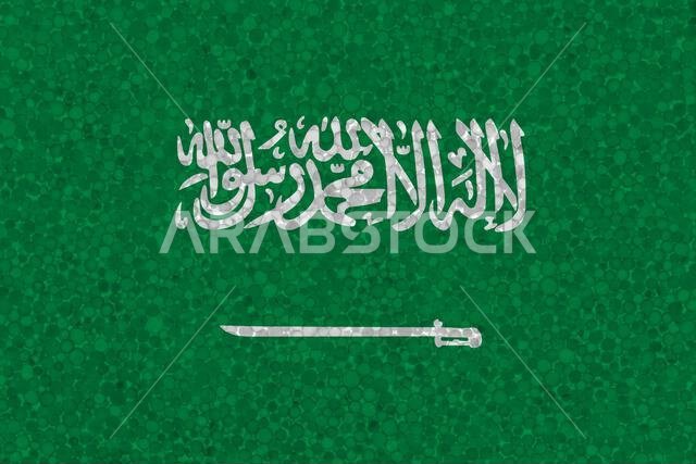 Flag of Saudi Arabia on styrofoam texture. national flag painted on the surface of plastic foam