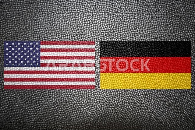 3D illustration, United States and Germany alliance and meeting, cooperation of states. Germany Flag US Flag texture.