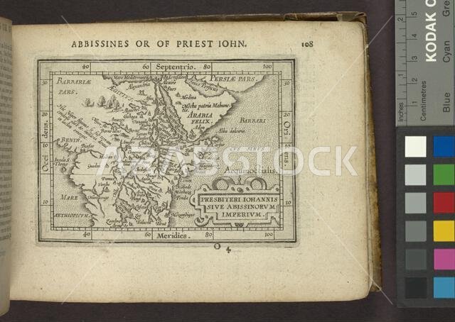 Presbiteri Iohannis sive Abissinorum Imperium. Abbissines or of Priest Iohn. Cartographic. Maps, Atlases. 1603. Lionel Pincus and Princess Firyal Map Division. Geography, Africa, Nile River, Saudi Arabia