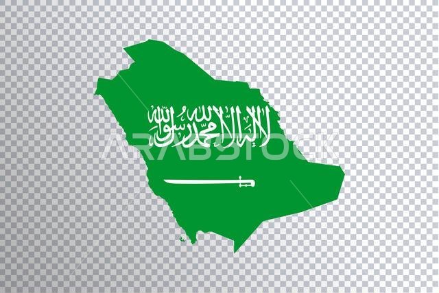 علم المملكة العربية السعودية على الخريطة، خلفية شفافة، مسار قص