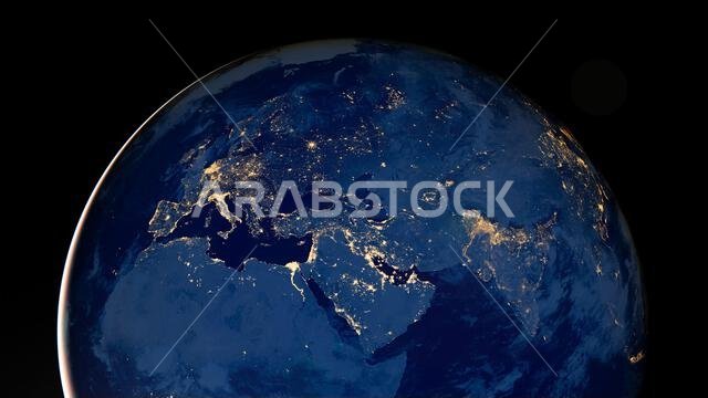 Earth globe at night with city lights. Elements of this image furnished by NASA.