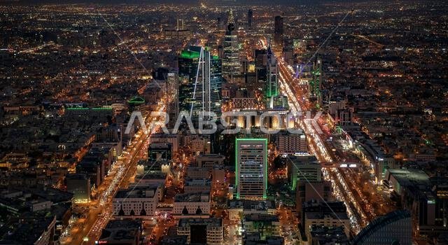 Aerial view Riyadh at night Saudi Arabia