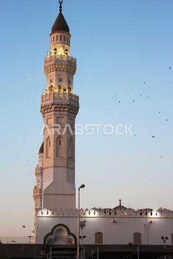 The famous Quba Mosque at sunrise in Madinah, Saudi Arabia - vertical shot