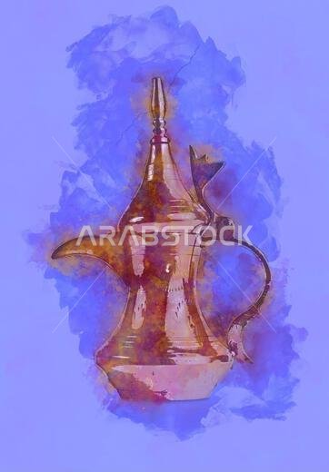 الرسم الإبداعي على الدلة - إبريق القهوة العربي التقليدي