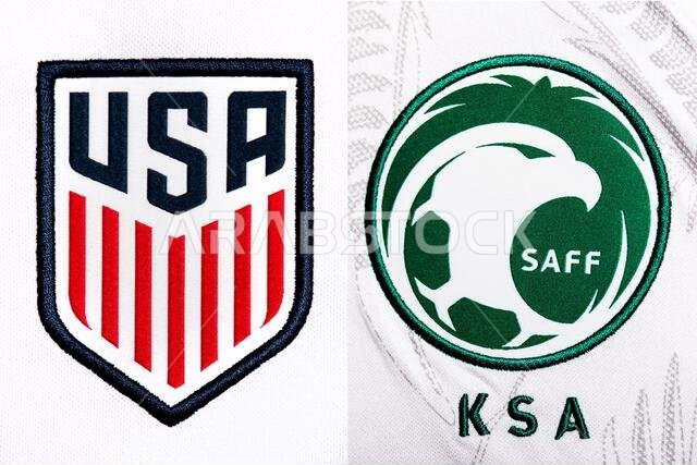 Close up of National Football team crest on home kit. FIFA World Cup Qatar 2022. Close up of National Football team crest on home kit. FIFA World Cup Qatar 2022.