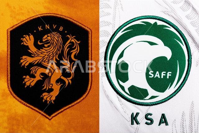 صورة مقرّبة لشعار المنتخب الوطني لكرة القدم على الطقم الأساسي. كأس العالم FIFA قطر 2022.