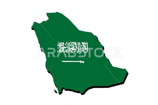 Silhouette of the map of Saudi Arabia with its flag