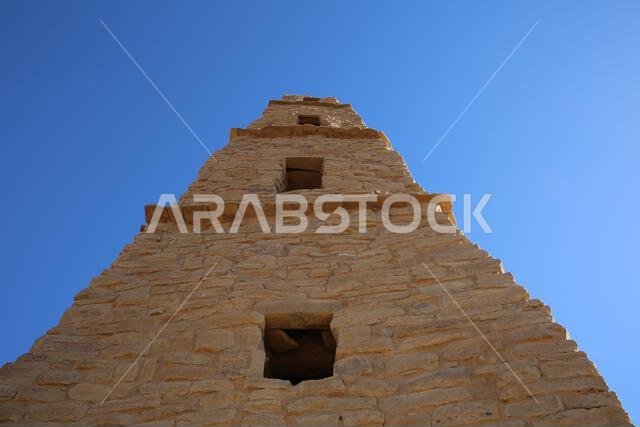 The Mosque of Omar Ibn al-Khattab is a historic mosque in Dumat al Jandal in northern Saudi Arabia under blue sky