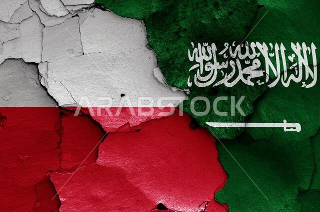 أعلام بولندا والمملكة العربية السعودية مرسومة على جدار متصدع