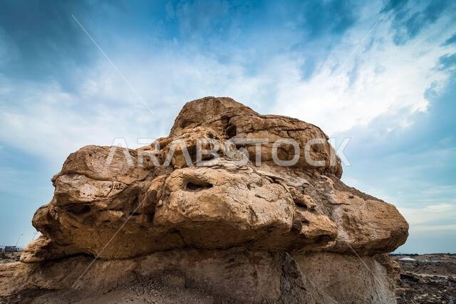 Arabian desert rock geological layer-near Dammam, Saudi Arabia.