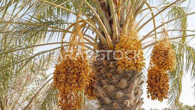 Plantation of date palms, agriculture industry in desert areas of the Middle East