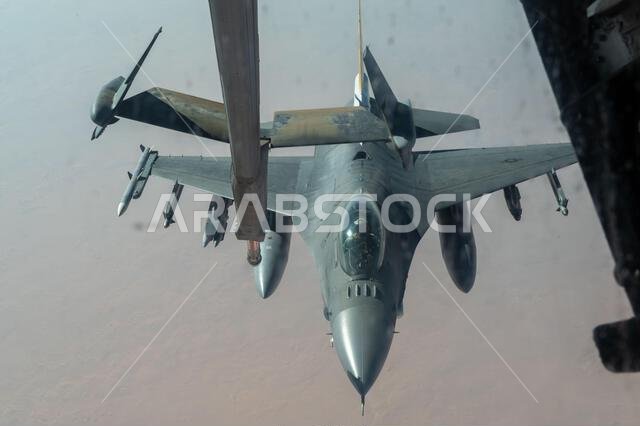 An F-16 Fighting Falcon assigned to the 79th Expeditionary Fighter Squadron, approaches the boom of a KC-10 Extender assigned to the 908th Expeditionary Air Refueling Squadron, over the U.S. Central Command area of responsibility, Aug. 31, 2022. The mission of the 9th Air Force (Air Forces Central), is to execute an integrated campaign alongside regional and coalition nations to deter and, if necessary, defeat regional aggressors and global competitors. (U.S. Air Force photo by Staff Sgt. Shanno An F-16 Fighting Falcon assigned to the 79th Expeditionary Fighter Squadron, approaches the boom of a KC-10 Extender assigned to the 908th Expeditionary Air Refueling Squadron, over the U.S. Central Command area of responsibility, Aug. 31, 2022. The mission of the 9th Air Force (Air Forces Central), is to execute an integrated campaign alongside regional and coalition nations to deter and, if necessary, defeat regional aggressors and global competitors. (U.S. Air Force photo by Staff Sgt. Shanno